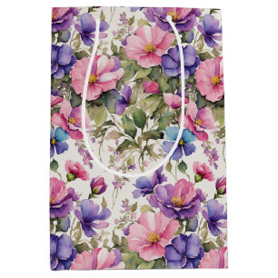 Sac Cadeau Moyen Illustration des fleurs pastel   Papier d'enrobage