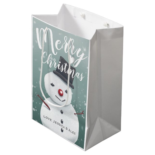 Sac Cadeau Moyen Illustration du bonhomme de neige mignon hiver Noë (Devant Angle)