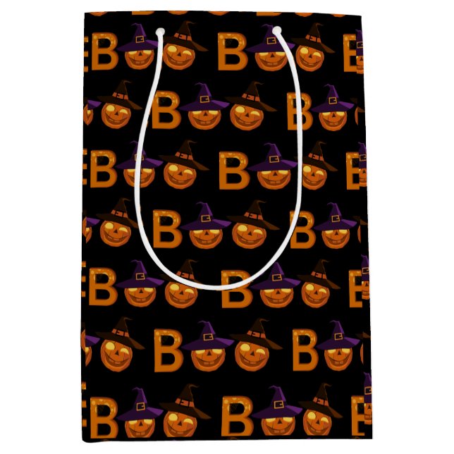 Sac Cadeau Moyen Illustration du Citrouille de Boo Halloween   (Devant)