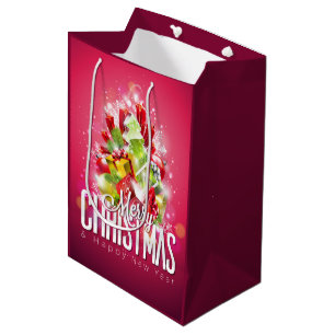 Sac Cadeau Moyen Illustration graphique moderne de Noël rouge