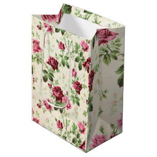 Sac Cadeau Moyen Illustration vintage des roses sur une base neutre