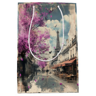 Sac Cadeau Moyen Image romantique de Paris avec la tour Eiffel