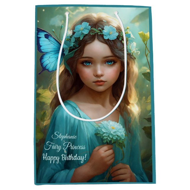 Sac Cadeau Moyen Imaginaire Belle Cyan Green Fairy Girl (Devant)