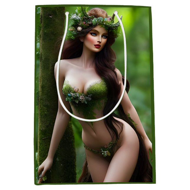 Sac Cadeau Moyen Imaginaire Belle Forêt Fée Découpage (Devant)