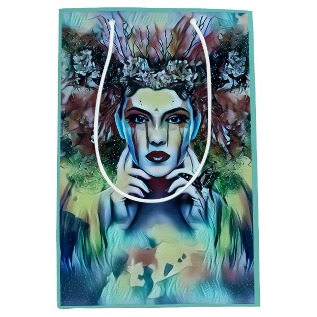 Sac Cadeau Moyen Imaginaire bleu à fleur gothique (Devant)