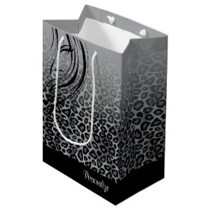 Sac Cadeau Moyen Impression d'animal Léopard Gris avec Médaillon Si