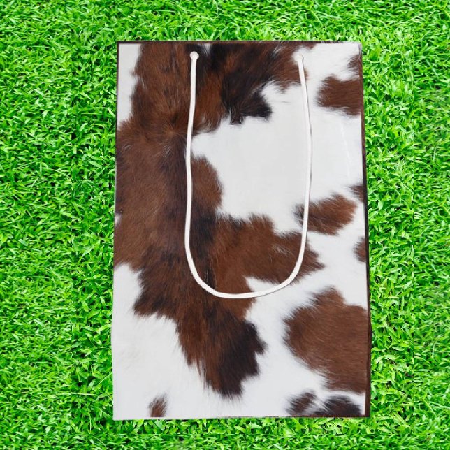 Sac Cadeau Moyen Impression de vache Brown et blanche (Moo-ve Your Game to New Heights!)