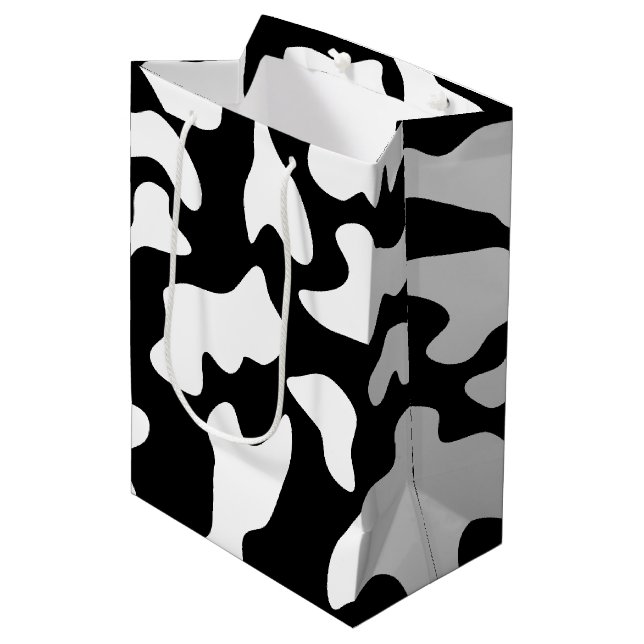 Sac Cadeau Moyen Impression de vache noir blanc (Devant Angle)