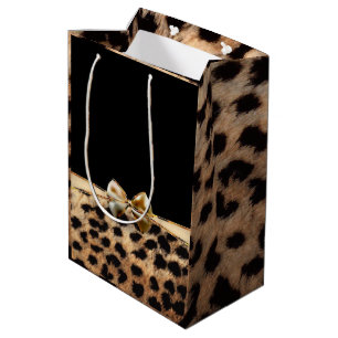 Sac Cadeau Moyen Imprimé animal noir et or léopard guépard