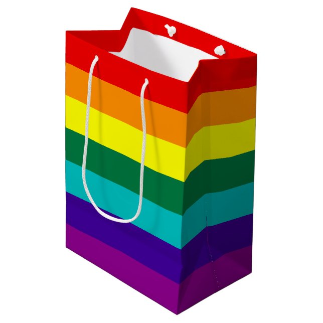 Sac Cadeau Moyen Indicateur de la fierté arc-en-ciel 7 bandes (Devant Angle)