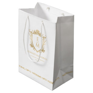 Sac Cadeau Moyen Initiales Mariage or & Mariage Floral Crest