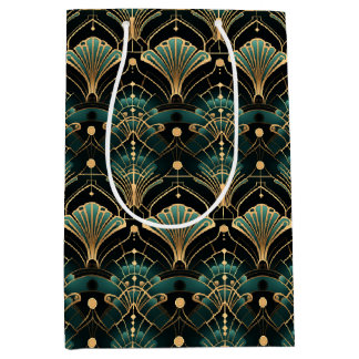 Sac Cadeau Moyen Inspiré de l'Art Déco émeraude et or