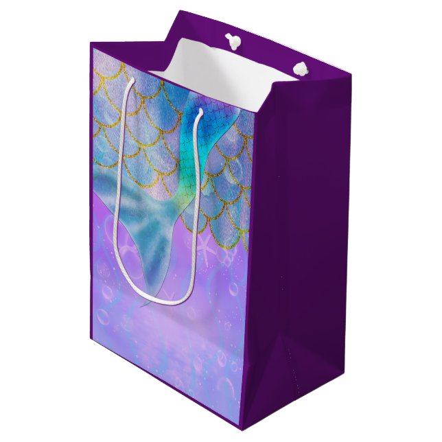 Sac Cadeau Moyen Iridescente Pearl Shimmer Mermaid fête d'anniversa (Devant Angle)