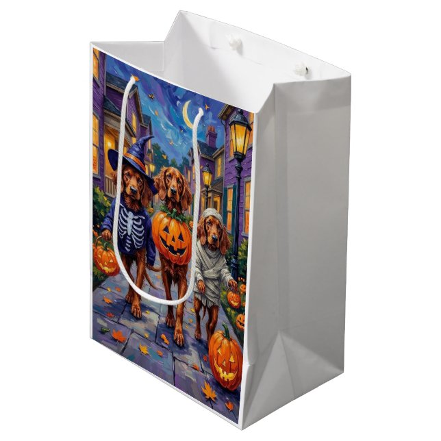 Sac Cadeau Moyen Irish Red Setter allant chercher des friandises Ha (Devant Angle)