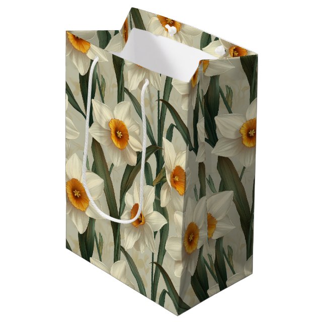 Sac Cadeau Moyen Ivory Narcissus Botanique Printemps Imprimer (Devant Angle)