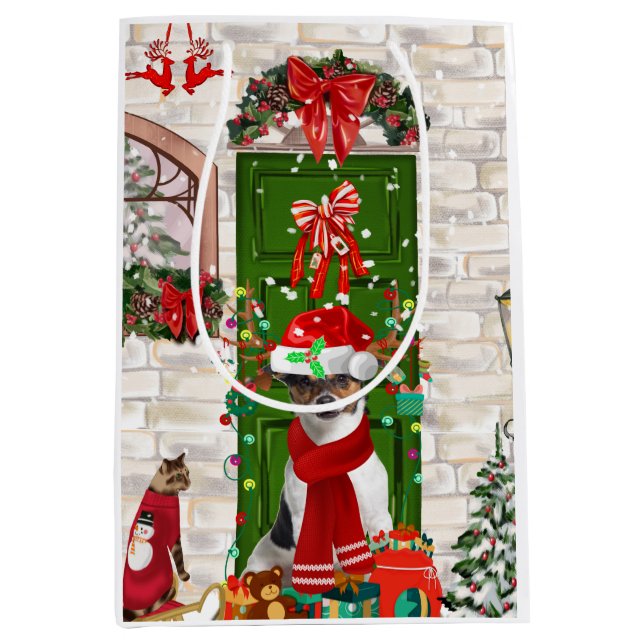 Sac Cadeau Moyen Jack Russell Chien Noël (Devant)