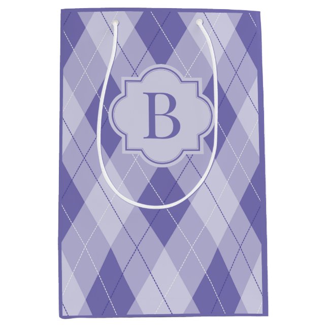 Sac Cadeau Moyen Jacquard Lilac violet monogramme personnalisé (Devant)
