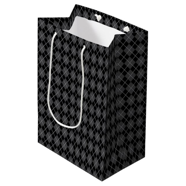 Sac Cadeau Moyen Jacquard noir gris rétro d'Halloween (Devant Angle)