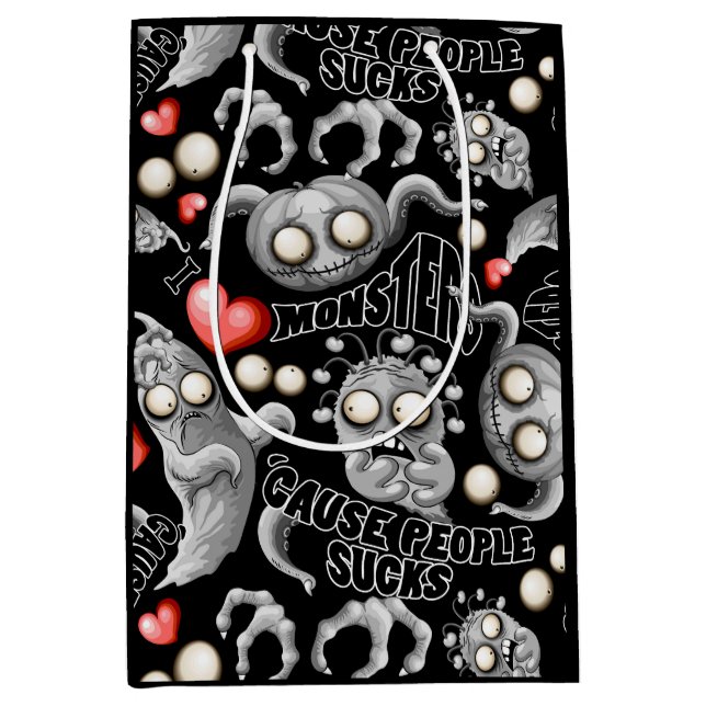 Sac Cadeau Moyen J'aime les monstres parce que les gens aiment les  (Devant)