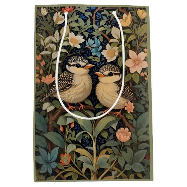 Sac Cadeau Moyen Jardin botanique de deux mignons bébés oiseaux (Devant)