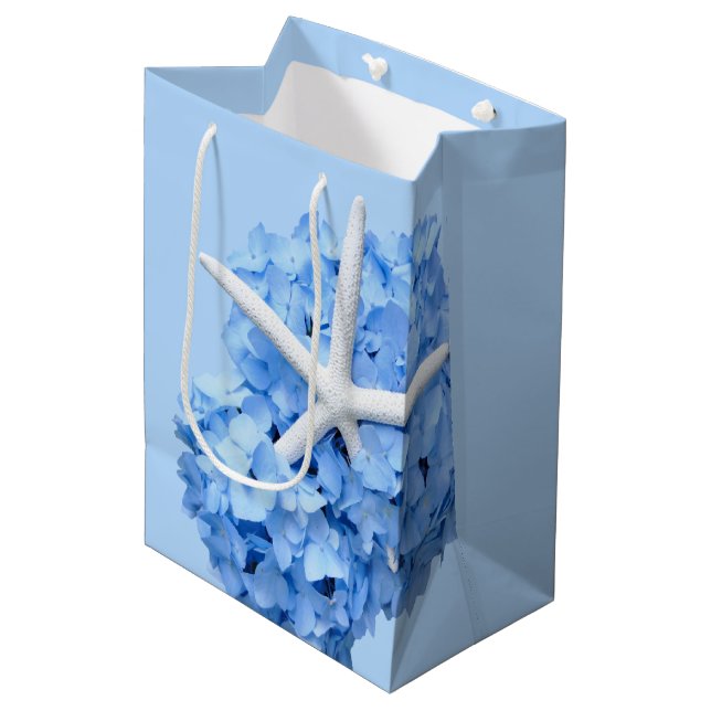 Sac Cadeau Moyen Jardin de bord de mer Bleu Floral Félicitations (Devant Angle)