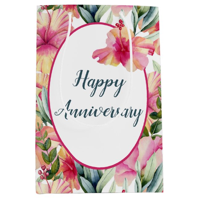 Sac Cadeau Moyen Jardin Hibiscus Anniversaire (Devant)
