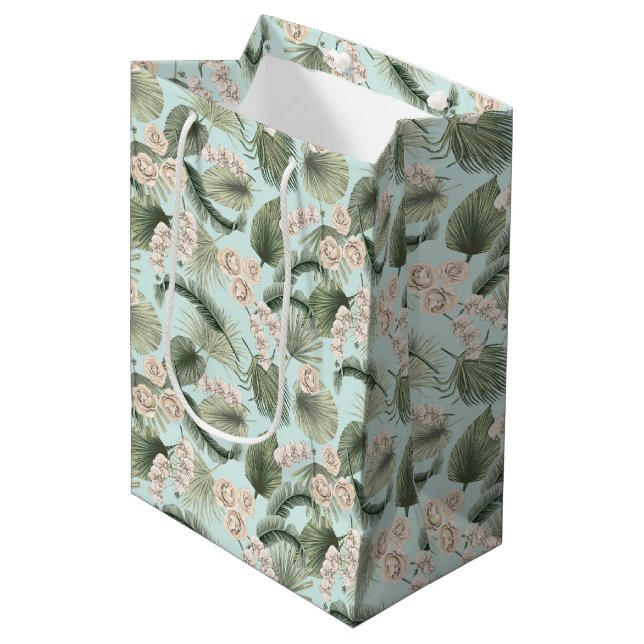 Sac Cadeau Moyen Jardin tropical Motif orchidée et palmier (Devant Angle)