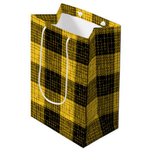 Sac Cadeau Moyen Jaune Croix à carreaux noirs Buffalo Check