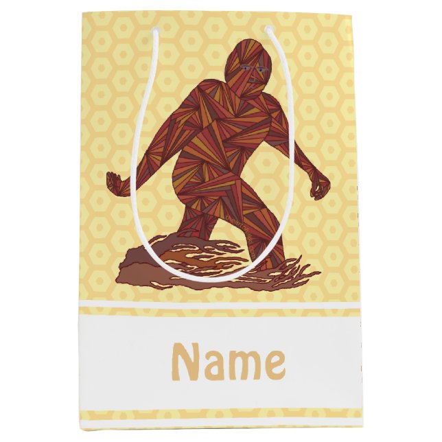 Sac Cadeau Moyen Jaune de marche et brun de Z Bigfoot Sasquatch (Devant)