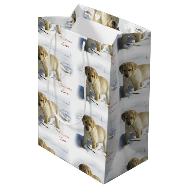Sac Cadeau Moyen Jaune Labrador Retriers Noël (Dos Angle)