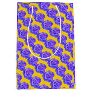 Sac Cadeau Moyen Jaune motifs floraux bleu marine Fleurs Roses
