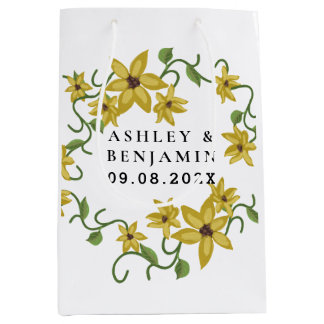 Sac Cadeau Moyen Jaune Tournesol Floral Botanique Dessin à la Main