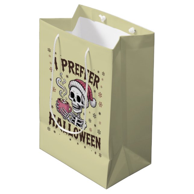 Sac Cadeau Moyen Je Préfère Halloween Éffrayant Xmas Squelette goth (Devant Angle)