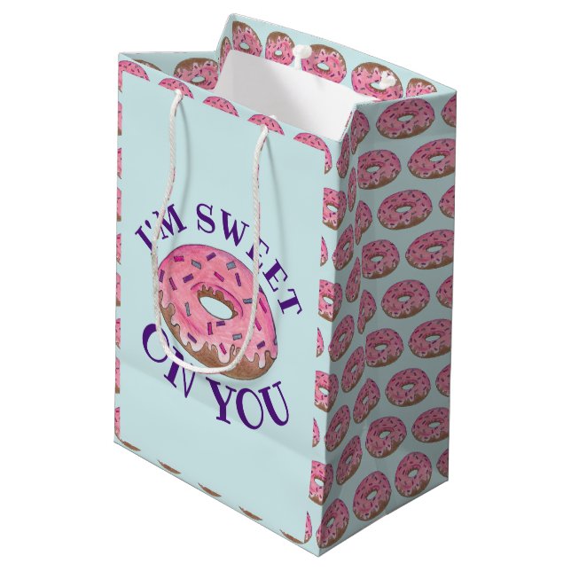 Sac Cadeau Moyen Je suis sucré sur vous beignets roses Doughnut Foo (Dos Angle)