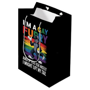 Sac Cadeau Moyen Je suis un renard arc-en-ciel gay furry fier de la