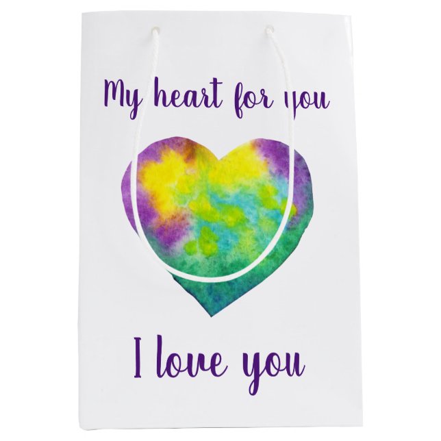 Sac Cadeau Moyen Je t'aime coeur arc-en-ciel Saint-Valentin (Devant)
