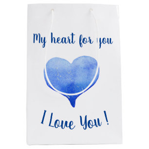 Sac Cadeau Moyen Je t'aime Coeur Bleu mignon Saint Valentin