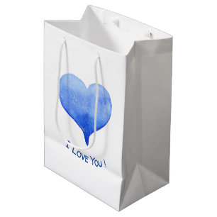 Sac Cadeau Moyen Je t'aime Coeur Bleu mignon Saint Valentin