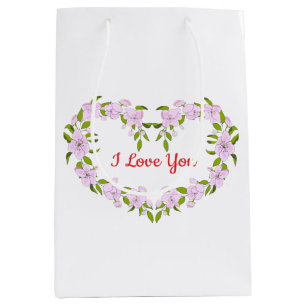Sac Cadeau Moyen Je t'aime fleurs mignonnes