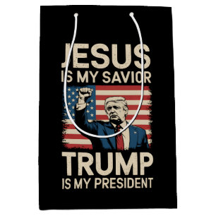 Sac Cadeau Moyen Jésus est mon sauveur Trump est mon président 47 É