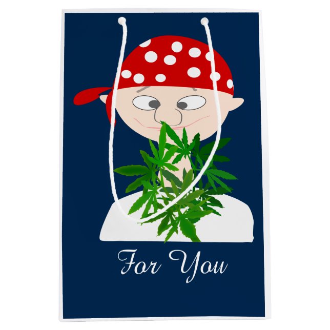 Sac Cadeau Moyen Jeune homme avec bouquet de mauvaises herbes Perso (Devant)