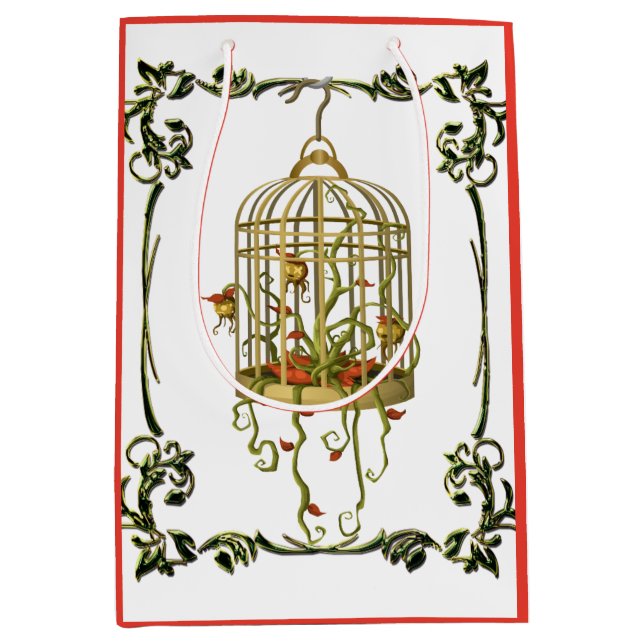 Sac Cadeau Moyen Jingle bell plante dans une cage à oiseaux Art nou (Devant)