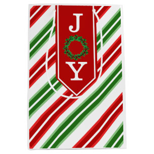 Sac Cadeau Moyen Joie Boxwood Wreath & Christmas Stripes