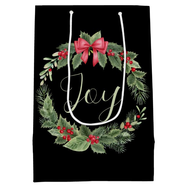 Sac Cadeau Moyen Joie classique à la couronne de Noël (Dos)