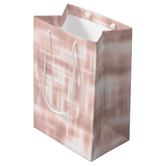 Sac Cadeau Moyen Joli Blanc Rose Rose Bleu Rayures Abstraites (Devant Angle)
