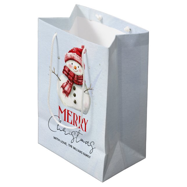 Sac Cadeau Moyen Joli bonhomme de neige et neige Joyeux Noël (Devant Angle)