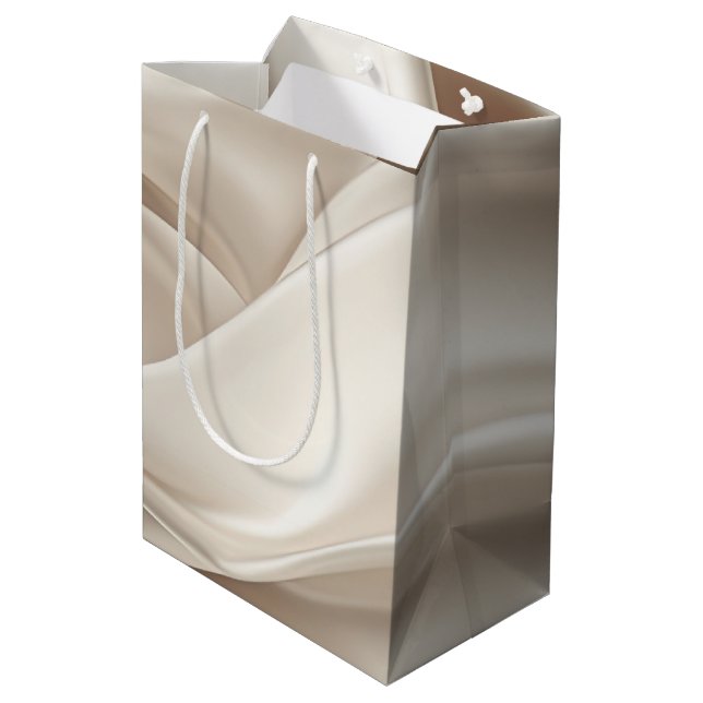 Sac Cadeau Moyen Joli Champagne Gold Romantique Faux Satin Mariage (Dos Angle)