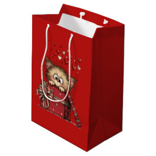 Sac Cadeau Moyen Joli chaton de dessin animé avec des cœurs
