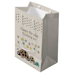 Sac Cadeau Moyen Joli coccinelle ajouter nom étoiles brun