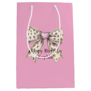 Sac Cadeau Moyen Joli Coeur rose Leopard Girly Bow Anniversaire